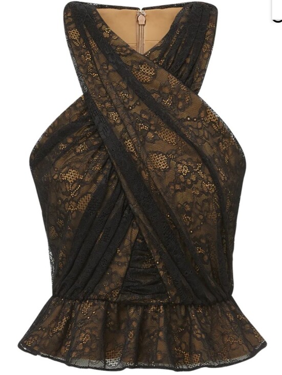 Veronica Beard Tops - Veronica Beard Kailani Cross-Front Peplum Lace Top in Black With Nude Lining 8